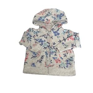 Carters Baby Girls Floral Zip Up Hoodie Gray Pink Blue 6 Months Light Weight